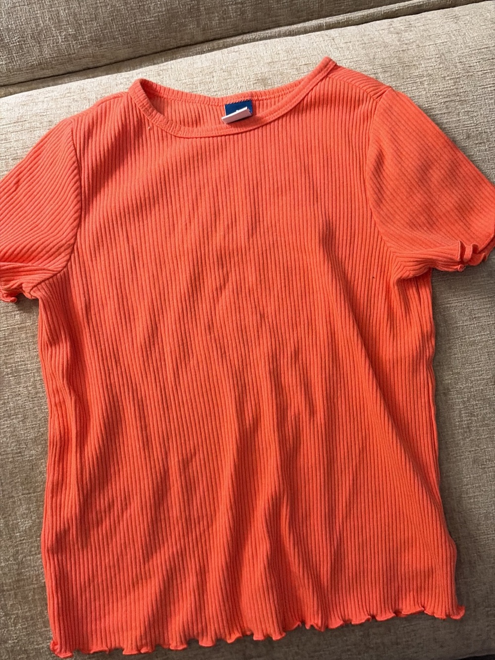 Kid's Ribbed Short-Sleeve Top in Bright Coral